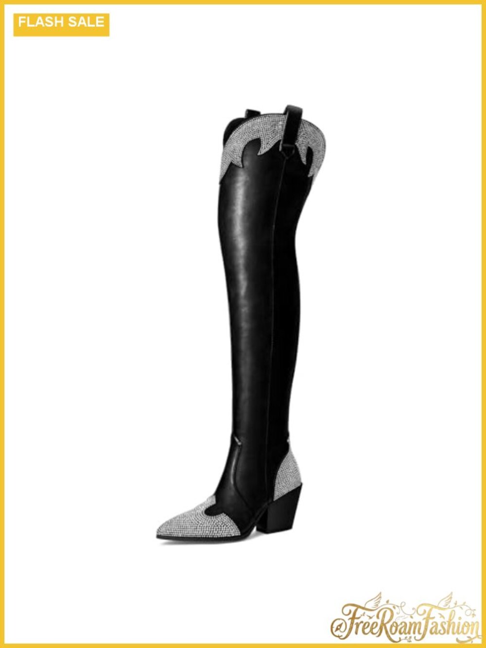 Thigh High Cowboy Boots Chunky Heel Pointed Toe Over The Knee Boots